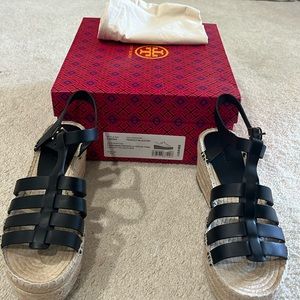 Tory Burch Fisherman Espadrille Sandal black, size 10